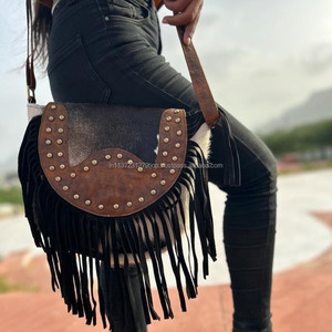 Nouveaux cheveux élégants sur peau daim fourrure cuir frange sac à bandoulière femmes parfait à la mode vente chaude en forme de baril sacs à bandoulière - Product Image 2