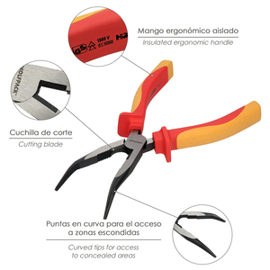 Pinze a bocca curva 200 mm. Mangos Aislati VDE da 1.000 V. Acciaio Cromo Vanadio - Product Image 3