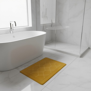 Tapis de bain hexagonal jaune (90x60cm) modèle 18406, accessoire de salle de bain en quartz blanc offert - Product Image 3