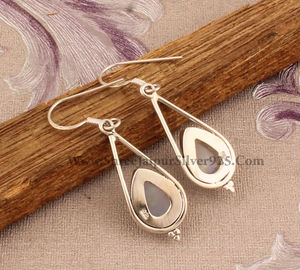 เรนโบว์มูนสโตนลูกแพร์หินแข็ง925เงินสเตอร์ลิงแฮนด์เมดต่างหูเงิน Boho สำหรับวันครบรอบแต่งงาน - Product Image 5