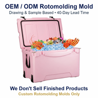 Moule de rotomoulage personnalisé OEM ODM 100QT, Glacière à roulettes rose, Moule rotatif, Glacière pour fêtes et fruits de mer, Vente directe usine