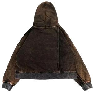 Sweat à capuche vintage en molleton à fermeture éclair pour homme Mélange de coton/polyester Streetwear lourd Surdimensionné Hiver Anti-rétrécissement Logo personnalisé - Product Image 5