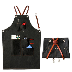 Delantal de cocina coreana con logotipo personalizado elegante para barbacoa conjunto mamá papá niño negro suave Jean jardín Chef Barista delantal de poliéster - Product Image 1