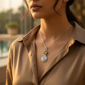 Pendentif en argent 925 avec péridot pour femmes, bijoux en or rose et platine avec pierres précieuses, plaqué rhodium, bijoux de charme, cadeau - Product Image 1