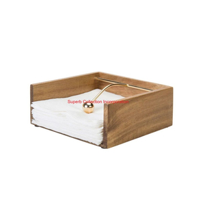 Porte-serviettes en métal doré moderne et distributeur de mouchoirs carrés à base en bois pour table à manger, cuisine, restaurant et décoration intérieure - Product Image 4