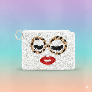 Mini pochette porte-monnaie fantôme d'Halloween faite main, vintage, légère, avec fermeture éclair, base beige, ornée de perles noires, oranges et blanches, vente en gros - Product Image 4