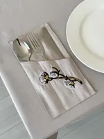 Accessoires de cuisine classiques écologiques brodés, étuis à couverts personnalisables, organisateur d'ustensiles réutilisable, décoration de table en coton