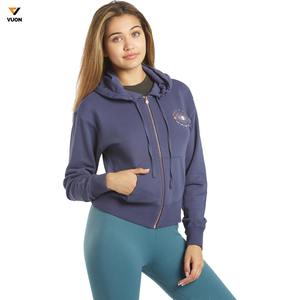 Sudaderas con capucha de mujer en blanco con cremallera completa de fabricante al por mayor sudaderas con capucha de punto con cremallera sólida básica de peso pesado para mujer - Product Image 4