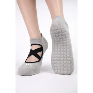 Grey Melange Colored Pilates & Yoga <b>Silicone</b> Ankle Socks with Non-Slip Sole Accessory & Support <b>Tool</b> - Product Image 1