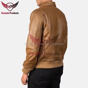 Chaqueta de cuero de Bombardero Marrón de alta calidad para hombre Estilo clásico atemporal Cuello alto Forro polar para comodidad Calidez de invierno - Product Image 4