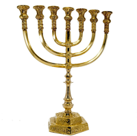 Classique Religieux Menorah Aluminium Argent Fini Métal Antique 7 Branche Temple 12 Tribus Israël Bougeoir Fabriqué en Inde