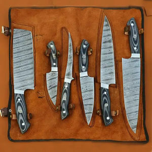 Ensemble de couteaux de chef professionnels Burraq en acier Damas fait main, 6 pièces, manche en bois, ambidextre, passe au lave-vaisselle, respectueux de l'environnement - Product Image 4