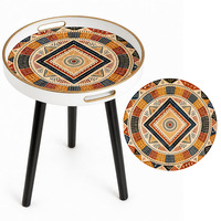 Table d'appoint moderne en bois et métal avec design géométrique en terre cuite bohème, 3 pieds, pour salon, chambre, décoration de la maison, meubles décoratifs