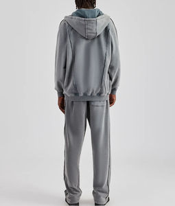 Conjunto de sudadera con capucha y joggers acampanados de dos piezas con cremallera y lavado ácido de alta calidad, chándal con logotipo bordado personalizado - Product Image 2