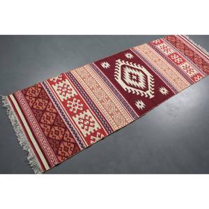 Turkish Vintage <b>Runner</b> Rug 2.5x7.7 ft, <b>Red</b> Beige Moroccan Wool Rug - Product Image 1