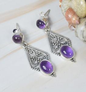 Boucles d'oreilles filles bijoux en argent boucles d'oreilles pour femmes boucles d'oreilles pendantes améthyste pierre précieuse haute qualité 925 argent sterling massif - Product Image 4