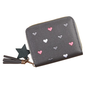 New Cute Heart Embroidered Short Zipper <b>Wallet</b> for Girls Fashion PU Leather <b>Small</b> Coin Purse with Keychain - Product Image 6