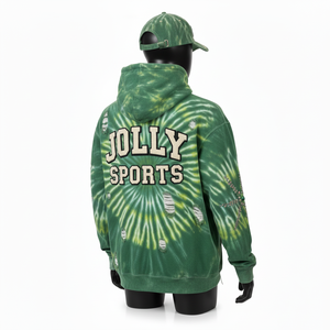 Sweat-shirt de qualité supérieure en molleton de coton lourd 350GSM, style délavé, vert multicolore, logo chenille personnalisé - Product Image 4