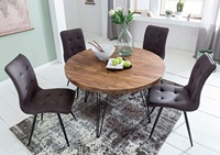 Sheesham – Table à manger ronde moderne, diamètre 120x77x77 cm, en bois massif, pour maison de campagne, Table de cuisine marron