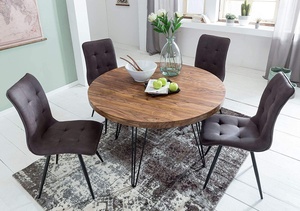 Bàn Ăn Tròn Hiện Đại Mới Nhất Đường Kính 120X77X77 Cm Sheesham Bàn Ăn Nhà Ở Đồng Quê Bằng Gỗ Nguyên Khối Bàn Bếp Màu Nâu - Product Image 5