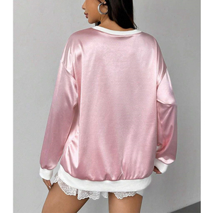 Sweat-shirt oversize à col en V imprimé en satin personnalisé, sweat-shirt décontracté à manches longues imprimé pour femmes, sweat-shirt à capuche pour femmes - Product Image 6