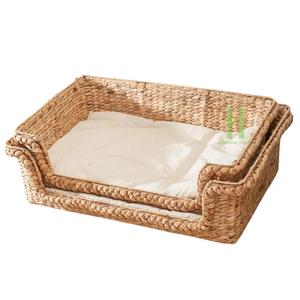 Lit naturel pour animaux de compagnie en jacinthe d'eau intérieure pour chat avec coussin doux fait à la main et OEM au Vietnam HNH Craft - Product Image 2