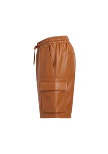 Pantalones Cortos Cargo de Cuero Genuino para Hombre con Cintura Elástica con Cordón, Color Marrón Claro, para Uso Diario, Ropa de Calle Moderna - Product Image 2