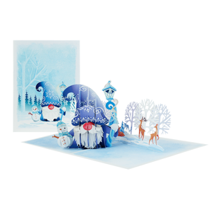 Carte de vœux pop-up 3D personnalisable en papier blanc avec scène de joyeux Noël et souvenir d'anniversaire de gnomes - Product Image 1