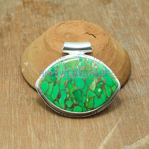 Pendentif en turquoise cuivre vert naturel, pendentif en pierre verte, argent sterling 925, pendentif artisanal, pendentif à grosse pierre - Product Image 3