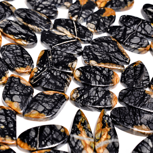 Paire de cabochons de jaspe Picasso en quartz naturel de la meilleure qualité en gros pour la fabrication de bijoux en Inde. Fourniture directe - Product Image 4