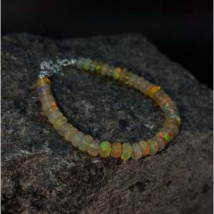 Ethiopian <b>Opal</b> Beaded <b>Bracelet</b> Gold Plating for Wedding Anniversary Party Gift Featuring Number Shape Pearl Diamond Main Stones - Product Image 1