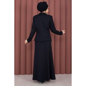 Conjunto de Dos Piezas de Blazer y Falda Azul Marino, Estilo Formal y Casual con Decoración de Botones - Product Image 6