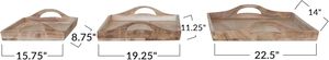 Plateaux rectangulaires en bois d'acacia avec poignées Ensemble naturel de 3 plateaux de support de pièce maîtresse Plateau ottoman de ferme pour la cuisine - Product Image 3