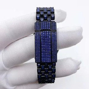 Montre en diamant moissanite de qualité supérieure, luxe, bleu baguette, chiffres romains, VVS, brillant, disponible à un prix abordable - Product Image 4