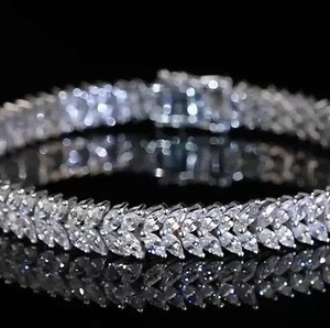 Moissanite pulsera cadena doble fila diamante pulsera Marquesa en forma de Moissanite tenis pulsera aniversario cumpleaños regalo ella - Product Image 1