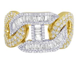 Anillo de diamante de moissanita de estilo cubano para hombre Baguette de plata de ley S925 y anillo de fiesta de corte redondo - Product Image 1