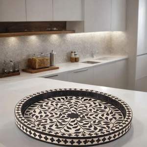 Bandeja de servicio de incrustaciones de hueso artesanales de magnesia de lujo con elegante diseño de piedra de ágata - Product Image 2