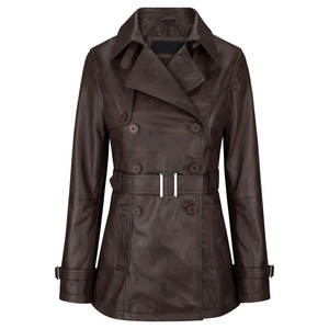 Manteaux en cuir véritable à double boutonnage pour femmes manteaux en cuir véritable résistants aux intempéries et respirants en gros - Product Image 1