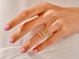 Bague de fiançailles en or de forme ovale certifiée GRA Bague en moissanite pour fille Bague de mariage en diamant demi éternité Ensemble de bagues de mariée simples - Product Image 4