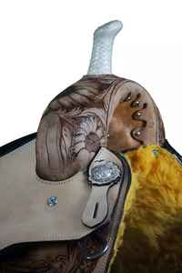 Uitzonderlijk vakmanschap, hoogwaardig duurzaam leer, bruin glasvezel/houten western barrel racing zadelset voor paarden - Product Image 3