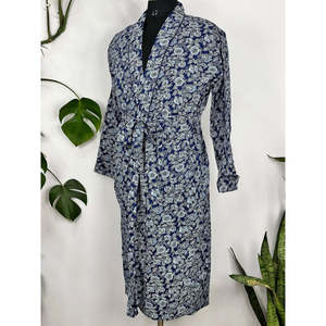 Hand-Drawn <b>Botanical</b> Bloom Kimono for Men Hand-<b>Printed</b> Cotton Indigo Color - Product Image 4