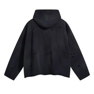 Sudadera con capucha recortada suelta lavada con ácido desgastado vintage con logotipo personalizado para hombre, ropa de calle, sudaderas con dobladillo en bruto en blanco para hombre - Product Image 6