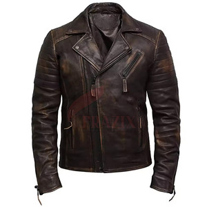 Gran oferta 2025, chaqueta de cuero desgastado para hombre genuino, chaqueta de invierno ajustada para hombre, chaqueta de cuero desgastado personalizada para hombre - Product Image 4