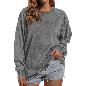 Automne hiver femme sweat nouveau Design pull ample surdimensionné col rond 100% coton longue longueur avant Logo Style décontracté - Product Image 1