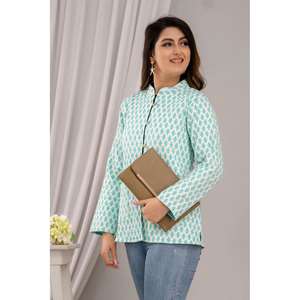Veste matelassée en coton léger imprimé bleu turquoise pour femme SHKL1024 - Product Image 5