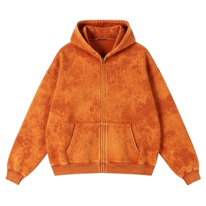 Vente flash : sweat à capuche zippé en molleton 500 GSM, effet délavé à l'acide, logo de la marque, épaules tombantes, effet délavé au soleil, faible MOQ, vente en gros, sweat à capuche pour homme - Product Image 1