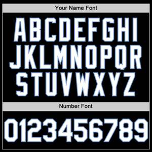 Blouson aviateur personnalisé noir blanc-bleu clair Veste Byron à col à revers Varsity Letterman à boutons-pression - Product Image 4