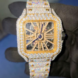 นาฬิกาเพชรโมอิสรูปโครงกระดูกแบบโบราณทำจากสแตนเลสสุดหรู41มม. นาฬิกาควอทซ์สุดหรูสไตล์ฮิปฮอปสุดหรูแก้วอะนาล็อกสีเหลือง - Product Image 1