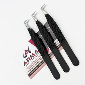 Pince à épiler de volume à 90 degrés de haute qualité en acier inoxydable noir Logo personnalisé isolation pince à épiler d'extension de cils testée à la main forte - Product Image 3