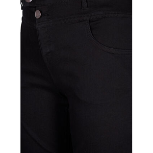 กางเกงยีนส์ขาตรงเอวสูงสีดำสำหรับผู้หญิง, กางเกงยีนส์ทรงสกินนี่ระบายอากาศได้ดีมีกระดุมไซส์ใหญ่พิเศษฤดูใบไม้ร่วงสีเข้ม - Product Image 3